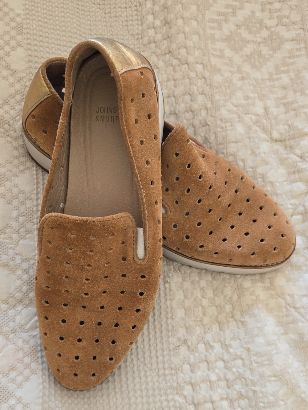 Johnston & Murphy Tan Suede Perforated Slip-On Loafers Normcore Minimalist 8M